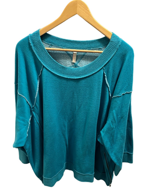FP Movement Turquoise Oversized Sweatshirt L Exposed Seams Gold Side Zippers
